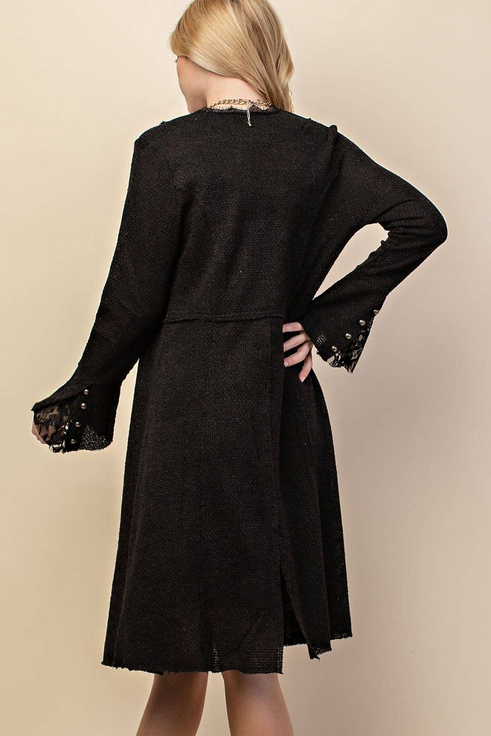 Knit Long Jacket / Cardigan With Buttons and Bell Sleeves, S-3X