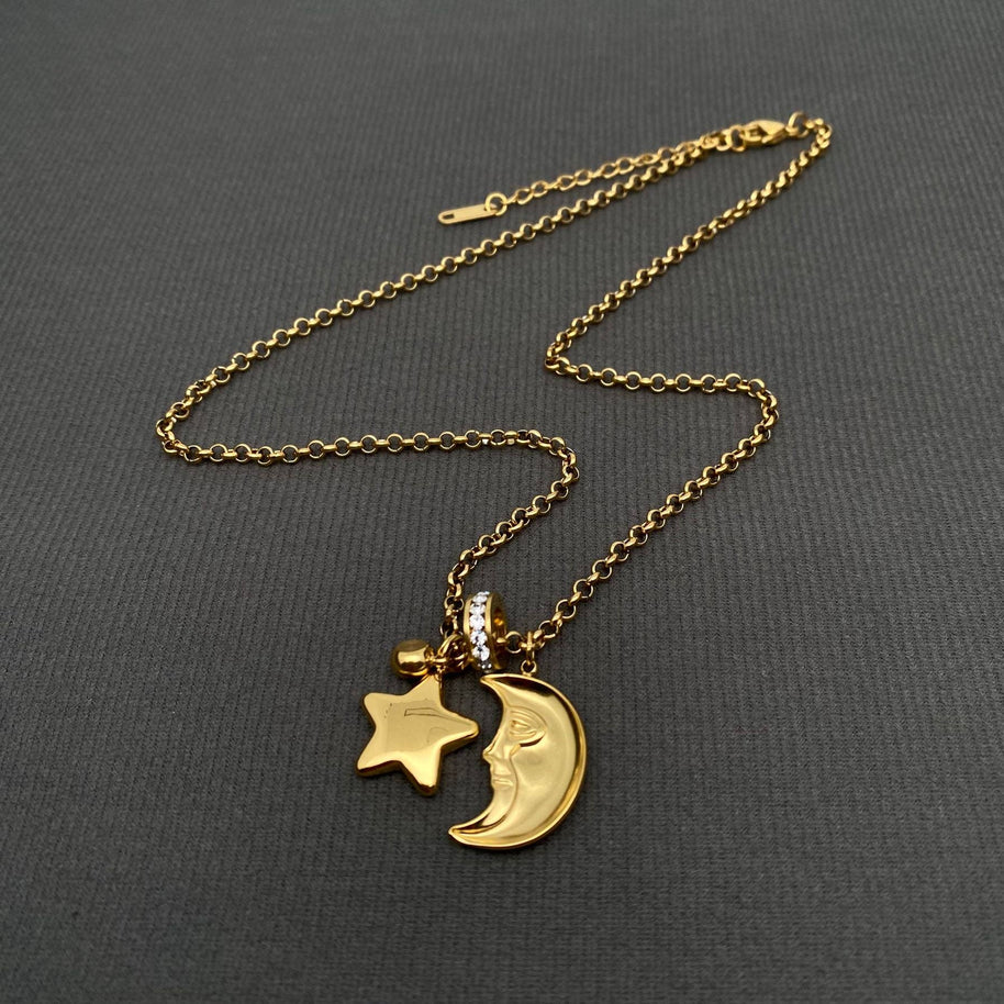 Moon & Star 18K Gold Plated S.Steel Necklace