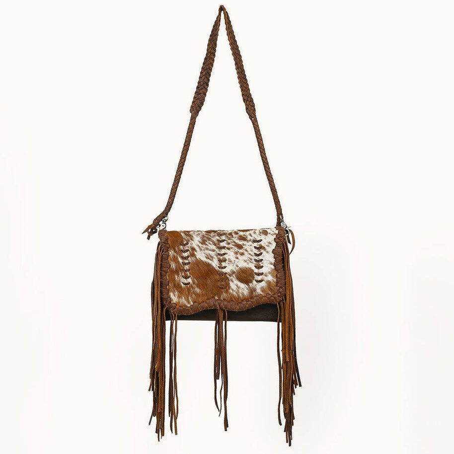 Hair-On Cowhide Crossbody Clutch Bag with Fringe