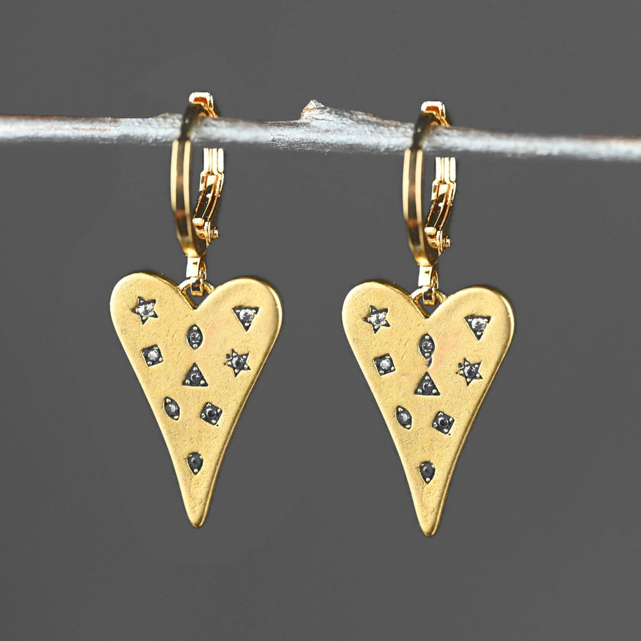 Brass Heart Huggie Earrings