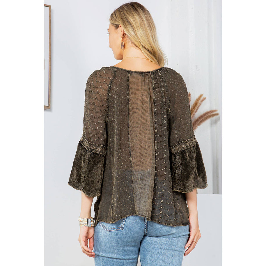 Velvet Patchwork Peasant Top
