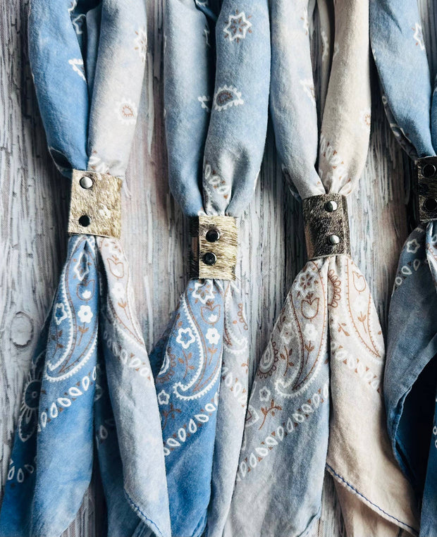 Denim Hues Hand Dyed Bandanas With Leather Slides