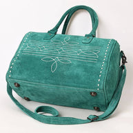 Western Suede Boot Stitch Duffel Bag, Turquoise