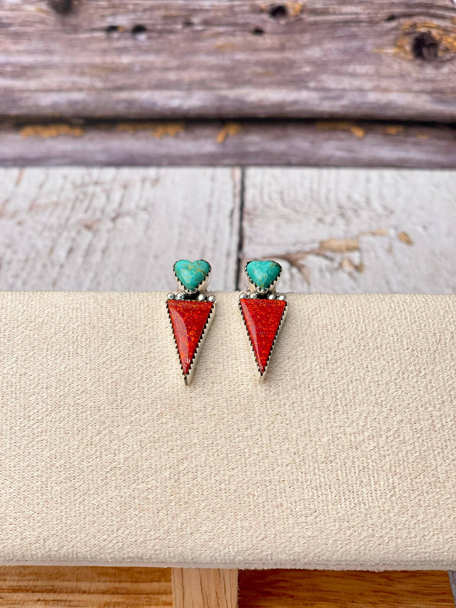 Heart On Fire Turquoise & Red Opal Earrings