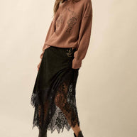 Faux Suede & Lace Buckle Skirt