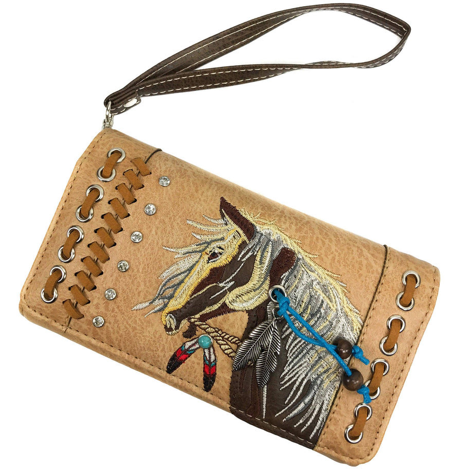 Horse Embroidery Western Crossbody Wristlet Wallet