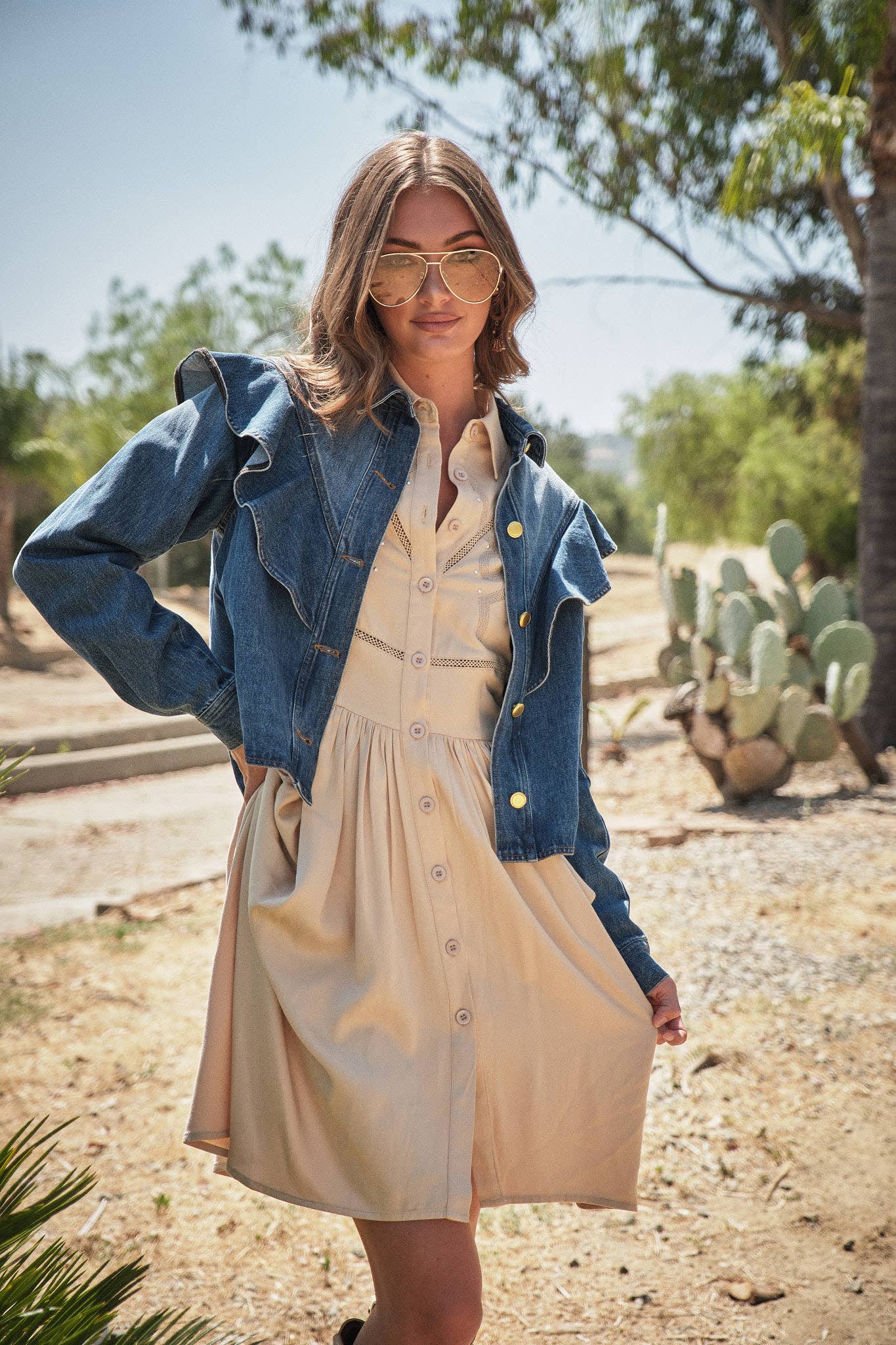 Diagonal Ruffled Denim Jacket