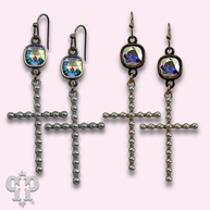 Pearl cross earring with European crystals