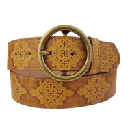 Hand Painted Tooled Belt, Round Buckle