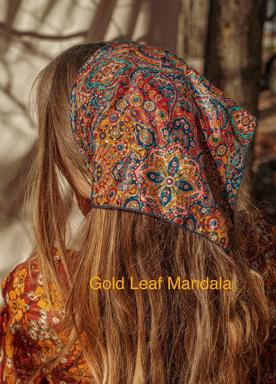 Hippie Bohemian Silk Bandana, Floral Hair Scarf