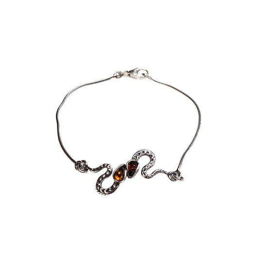 Cognac Amber Sterling Silver Snake Bracelet