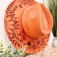 Engraved Floral Rancher Hat, Full Brim