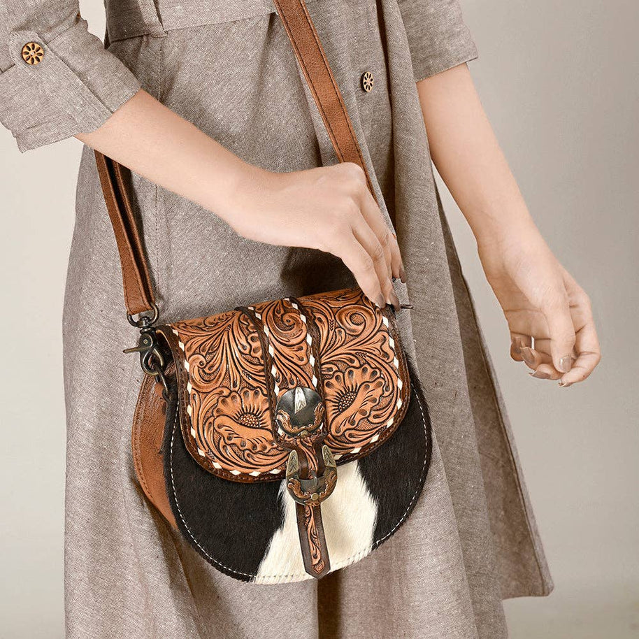 American Darling Western Hair-On Hide Crossbody with Tooled Accents