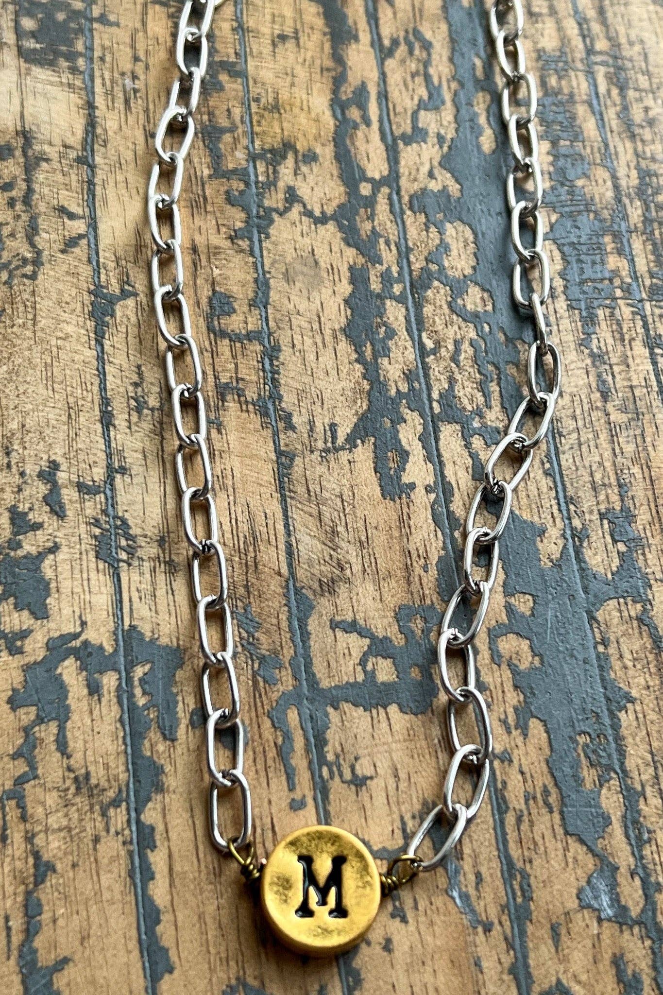 Circle Initial Pendant Necklace TWO TONE