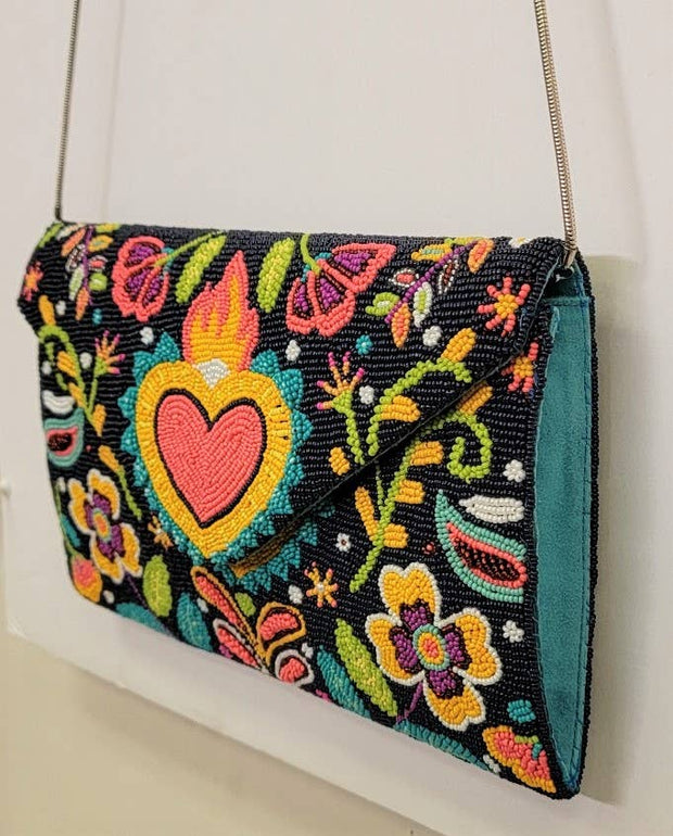 Hand Beaded Heart Clutch