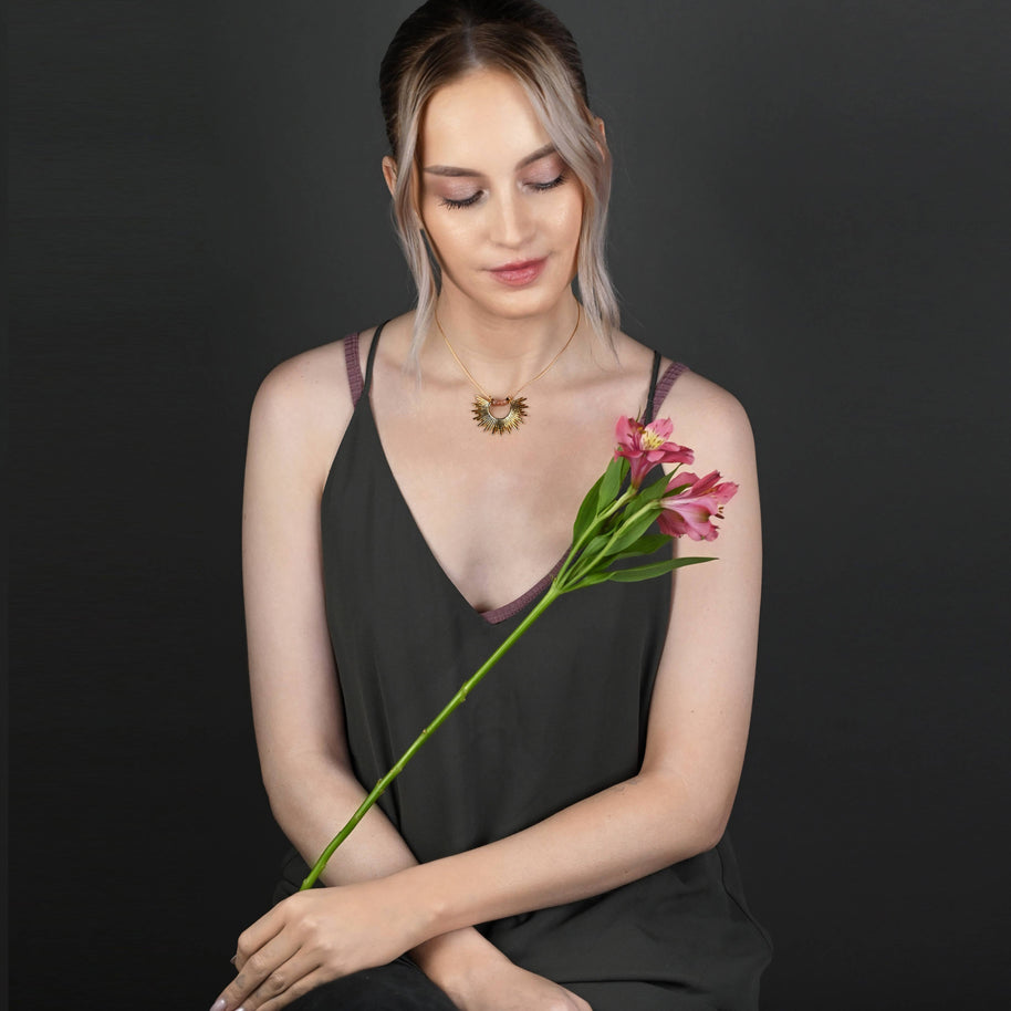 Golden Sun w/ Semi Precious Heishi Beads Necklace