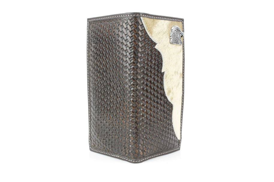 Bison Hide Western Rodeo Wallet with Basket Weave & Concho