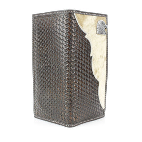 Bison Hide Western Rodeo Wallet with Basket Weave & Concho