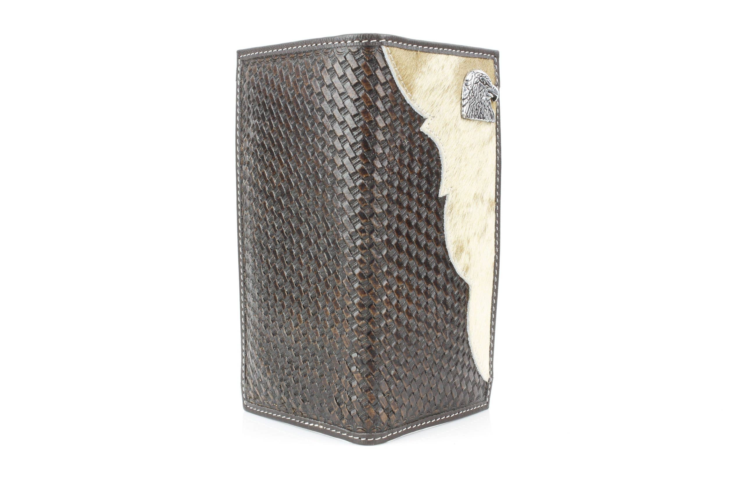 Bison Hide Western Rodeo Wallet with Basket Weave & Concho