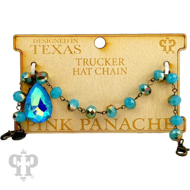 Trucker hat bead chain w/ large rhinestone teardrop