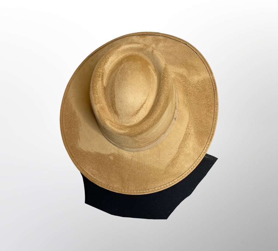 Crown Vegan Suede Flat Brim Boater Hat