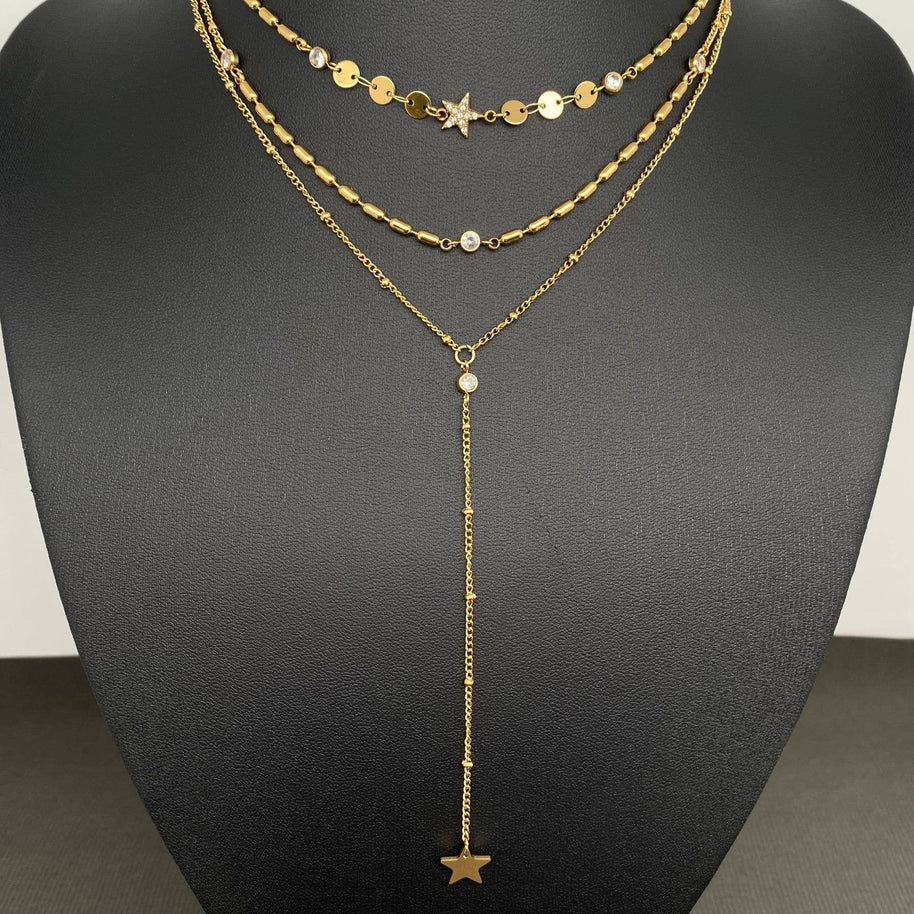 18K GP SS 3-layer Chain Necklace