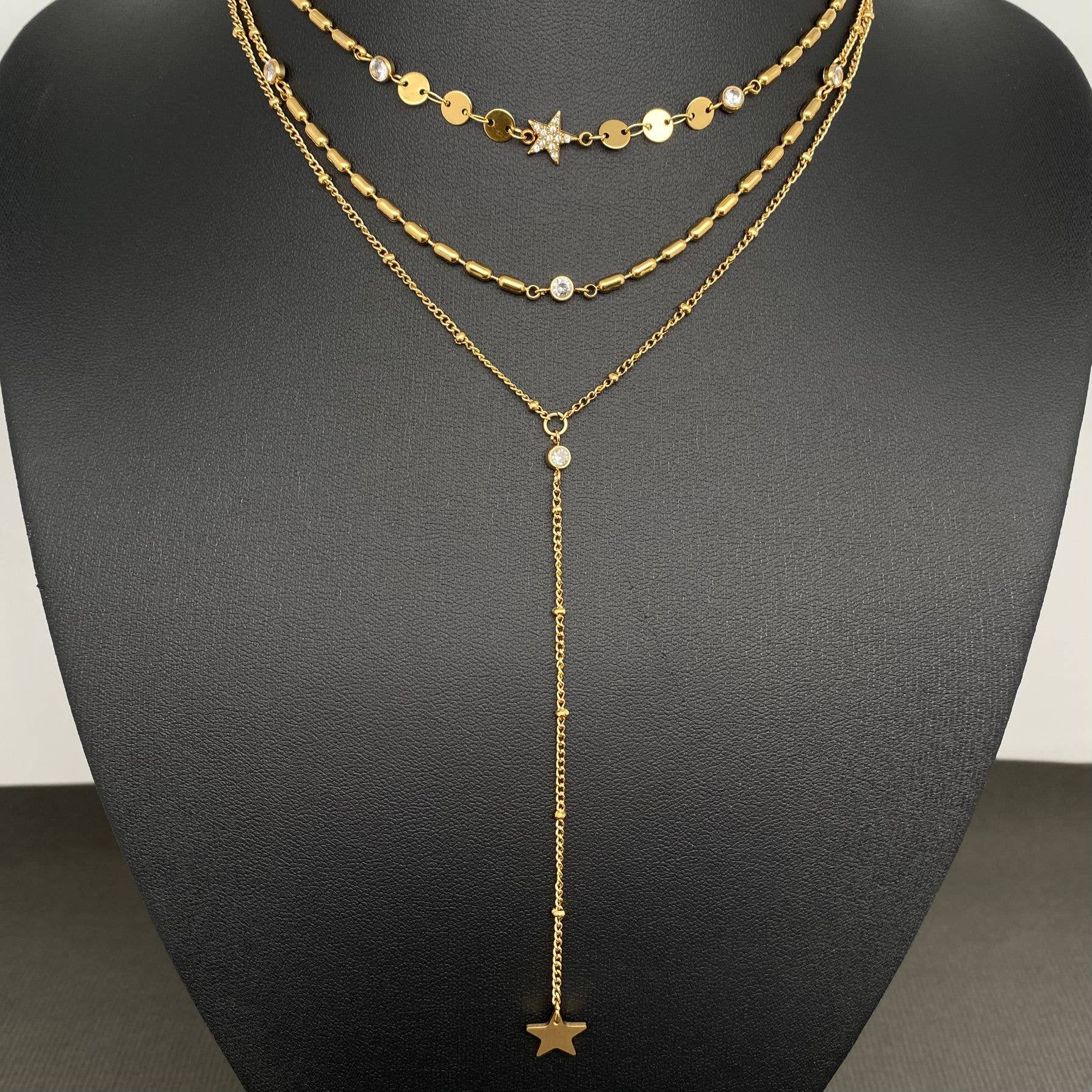 18K GP SS 3-layer Chain Necklace