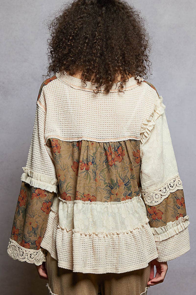 Long sleeve patchwork ruffle top