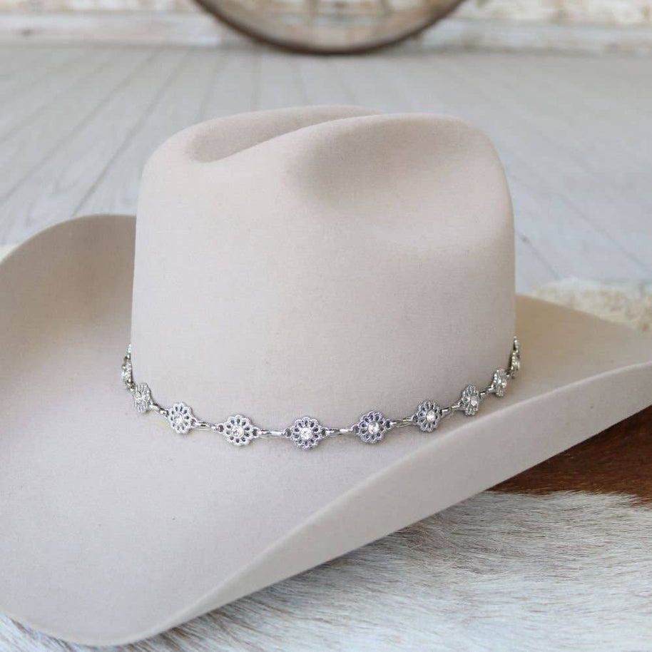 Silver Dainty Wildflower Chain Hat Band