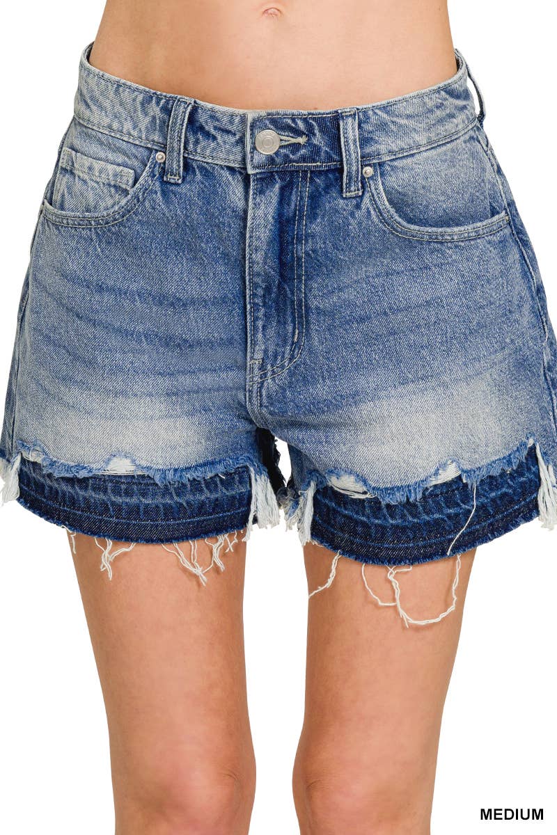 Distressed Double Hem Denim Shorts