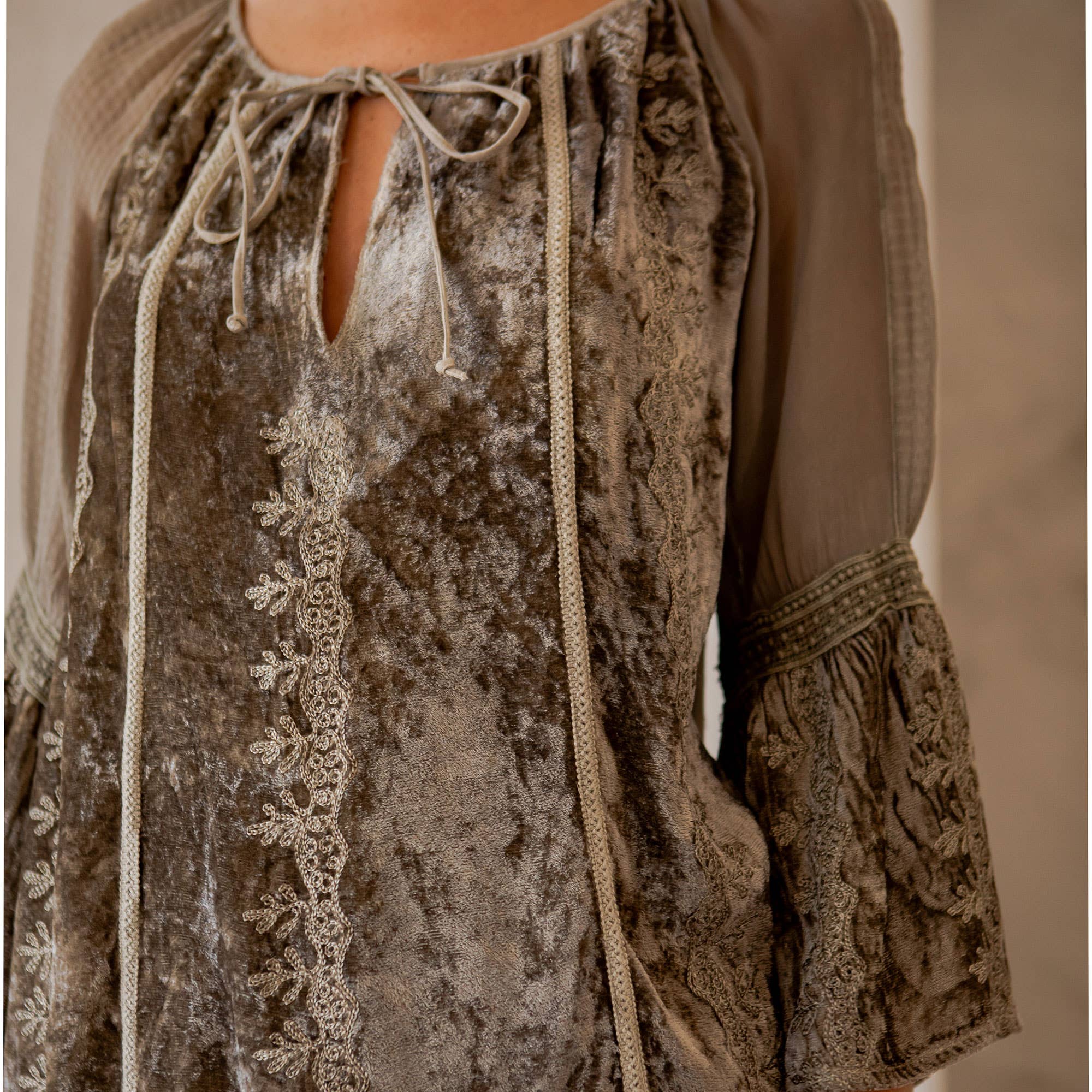Velvet Patchwork Peasant Top