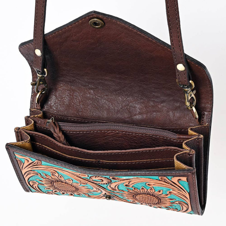 Tooled Leather Envelope Purse/Wallet with Turquoise
