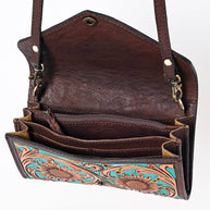 Tooled Leather Envelope Purse/Wallet with Turquoise