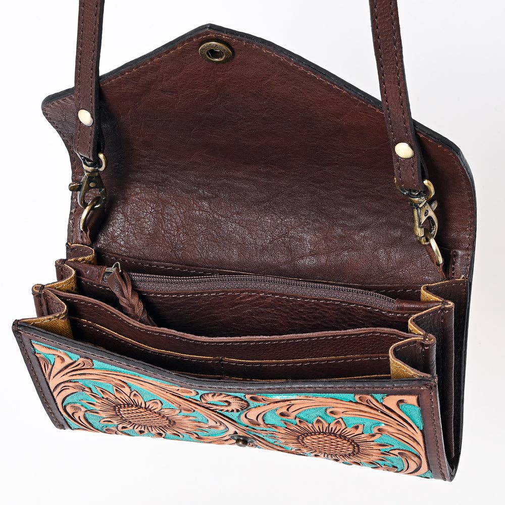 Tooled Leather Envelope Purse/Wallet with Turquoise