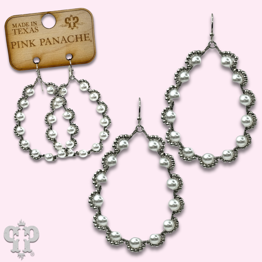 Wire wrapped pearl teardrop earrings