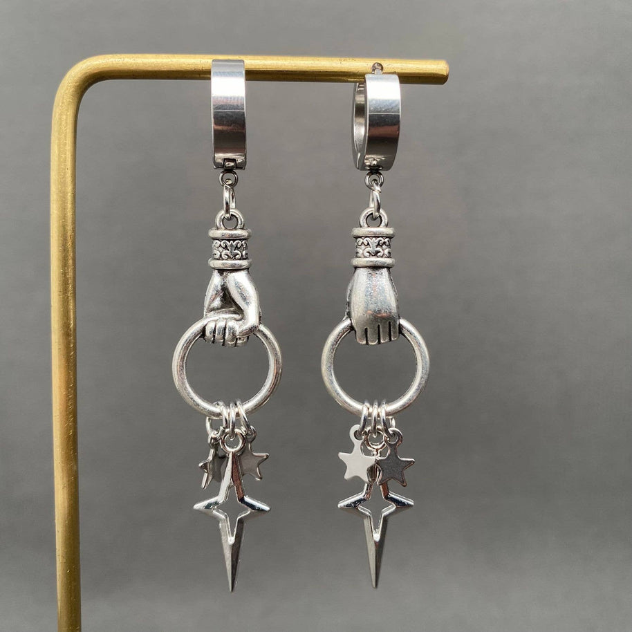 Gothic Hand Catch Star Huggie Earrings