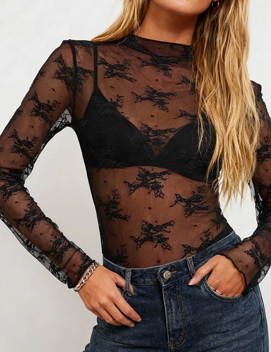 Long-Sleeve Lace Top