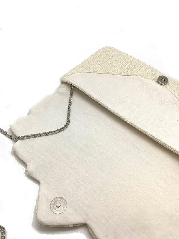 Cream Envelope Beaded Clutch