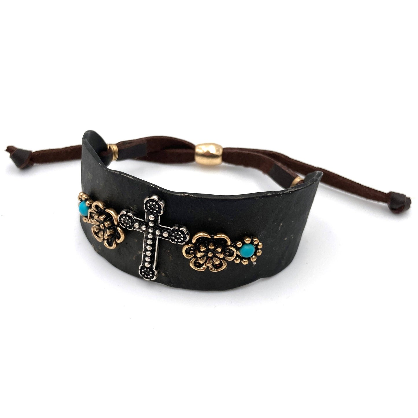 Cross Flower Turquoise Western Bracelet Cuff