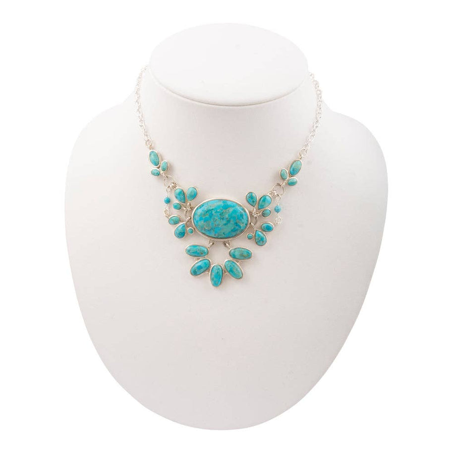 Genuine Blue Turquoise Sterling Silver Statement Necklace