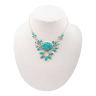 Genuine Blue Turquoise Sterling Silver Statement Necklace