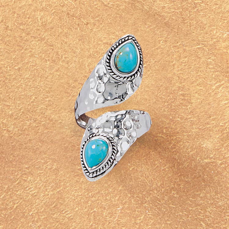 Hammered Sterling And Turquoise Wrap Ring