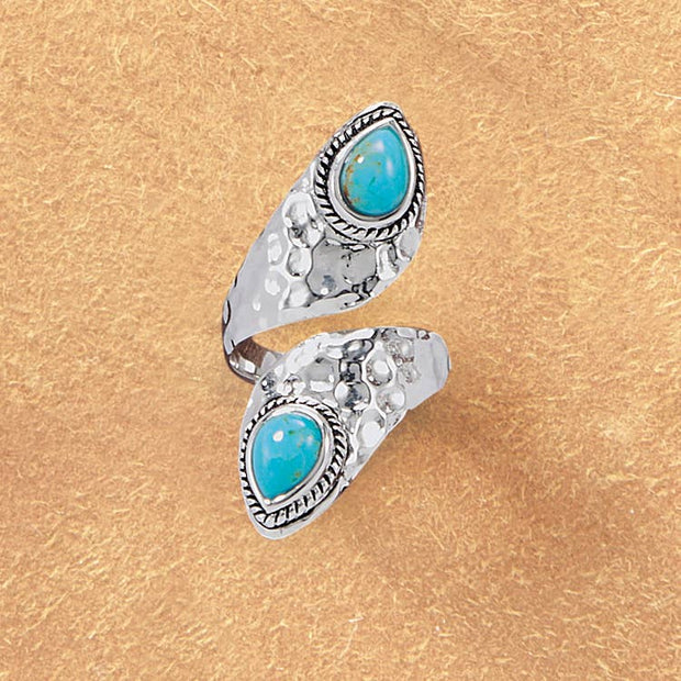 Hammered Sterling And Turquoise Wrap Ring