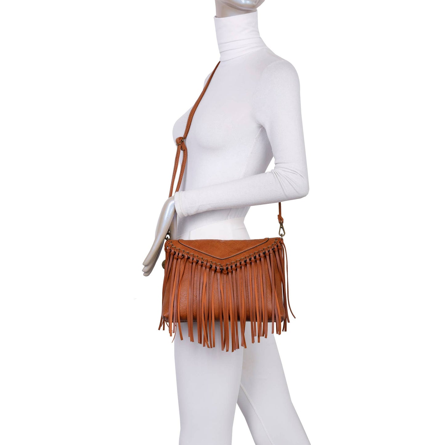 Dallas Classic Vegan Leather Western Fringe Crossbody Bag