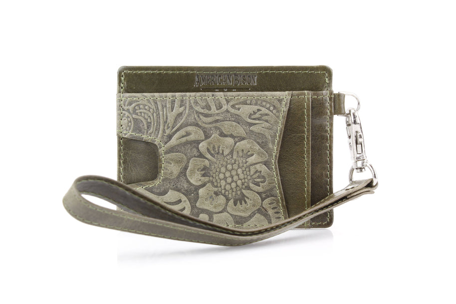 Small ID Wristlet Floral Filigree Leather