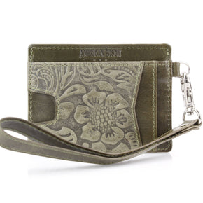 Small ID Wristlet Floral Filigree Leather