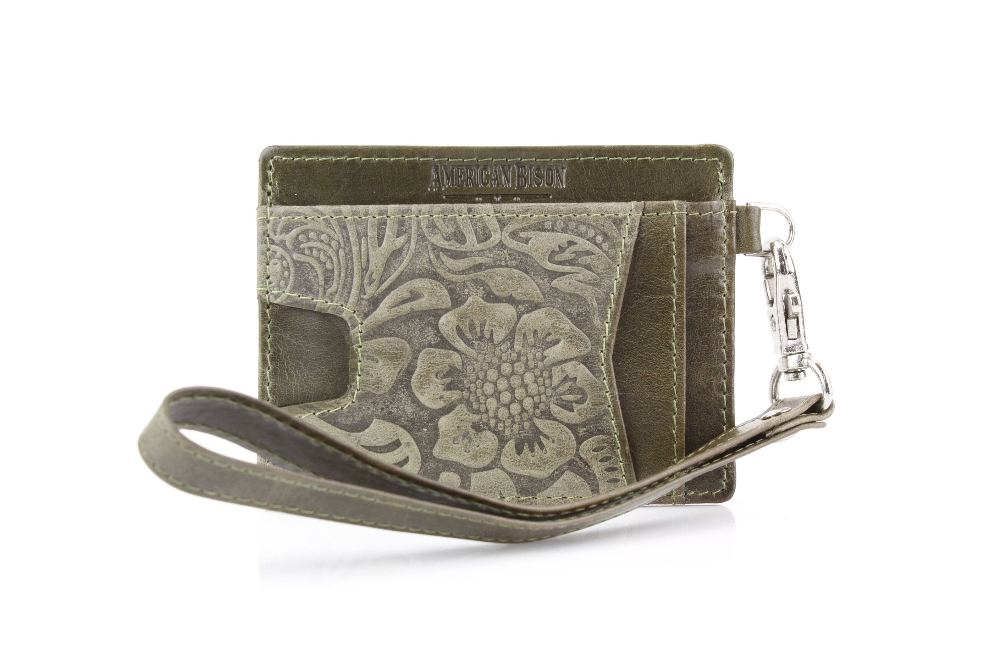 Small ID Wristlet Floral Filigree Leather