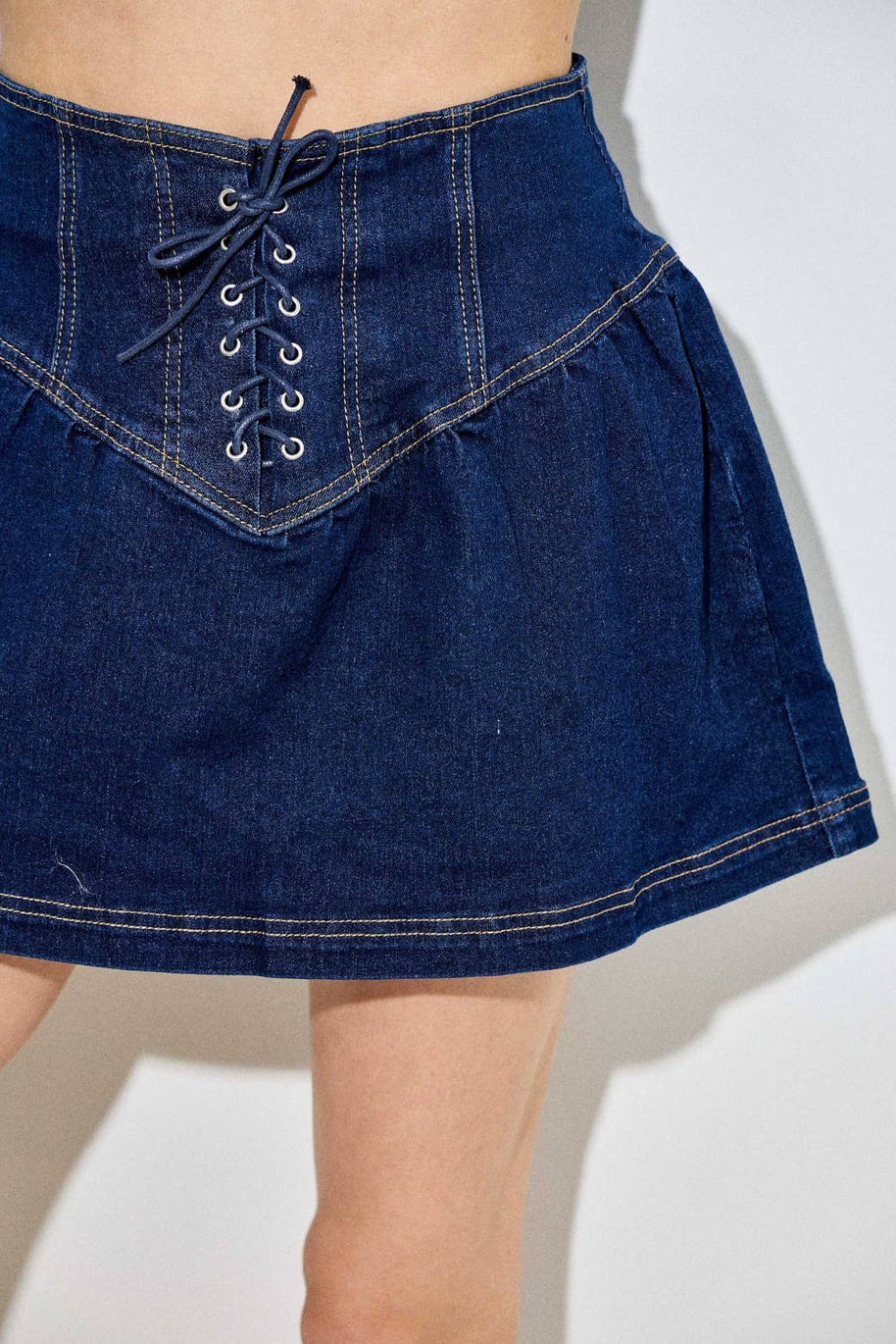 Lace Up Denim Mini Skirt