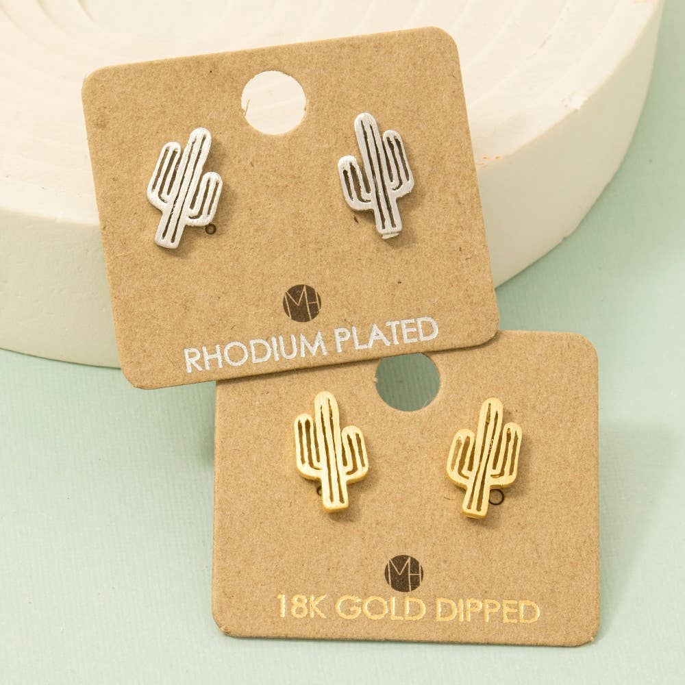 Gold Dipped Dainty Desert Cactus Stud Earrings