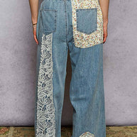 Drawstring Floral Patch Jeans